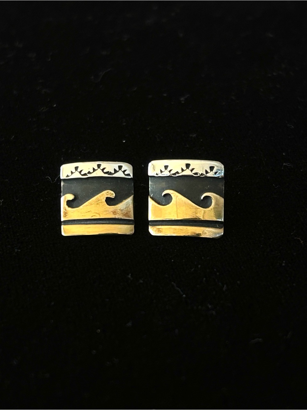 Navajo T. Singer Goldcraft Sterling Silver Stud Earrings With 14k Gold Overlay